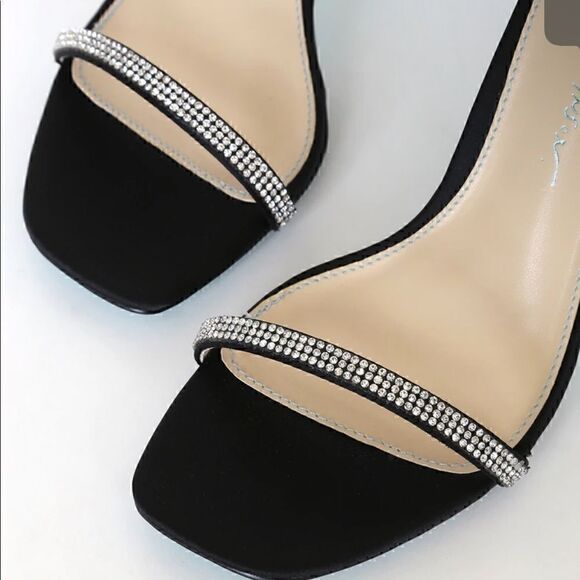 Betsy Johnson SB-Tori Black Satin Rhinestone Bow Ankle Strap - Picture 5 of 11